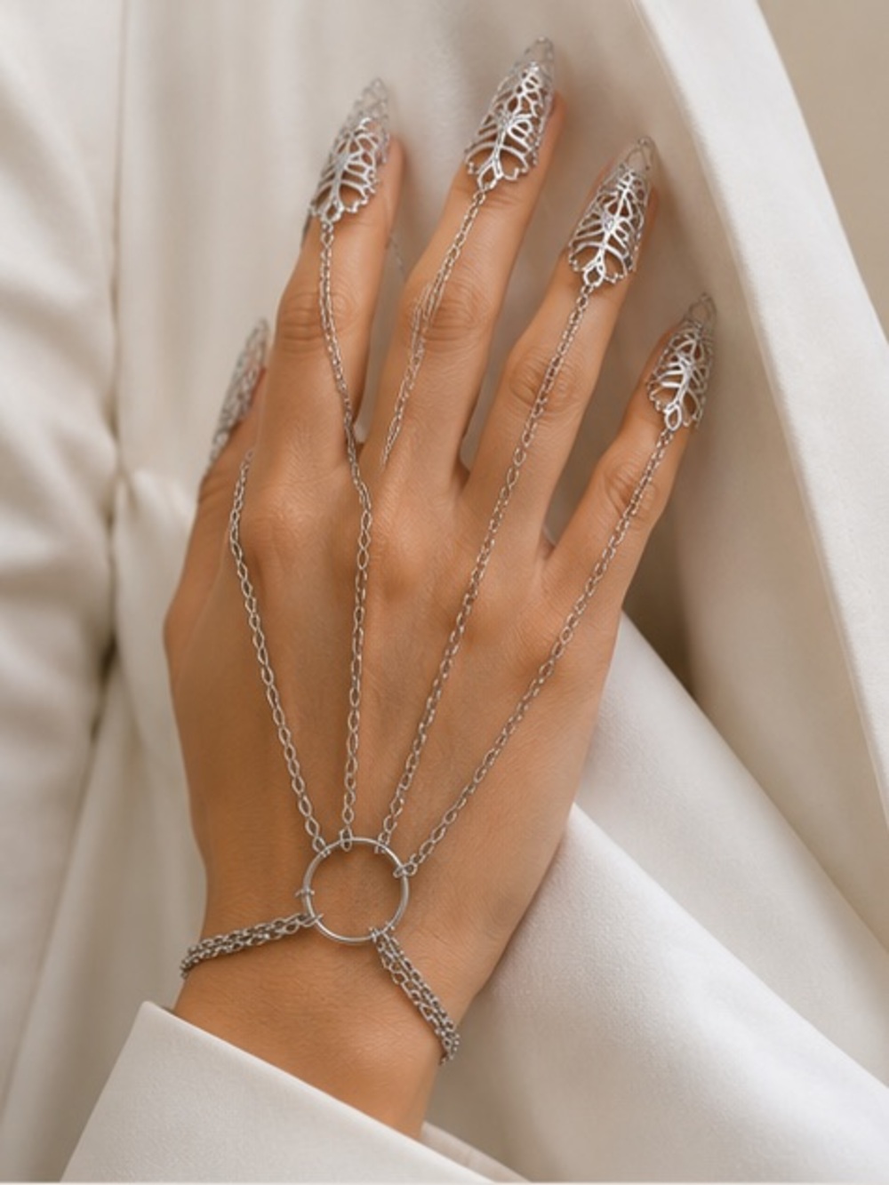 Silver Ornate Filigree Hand Harness Ring Bracelet